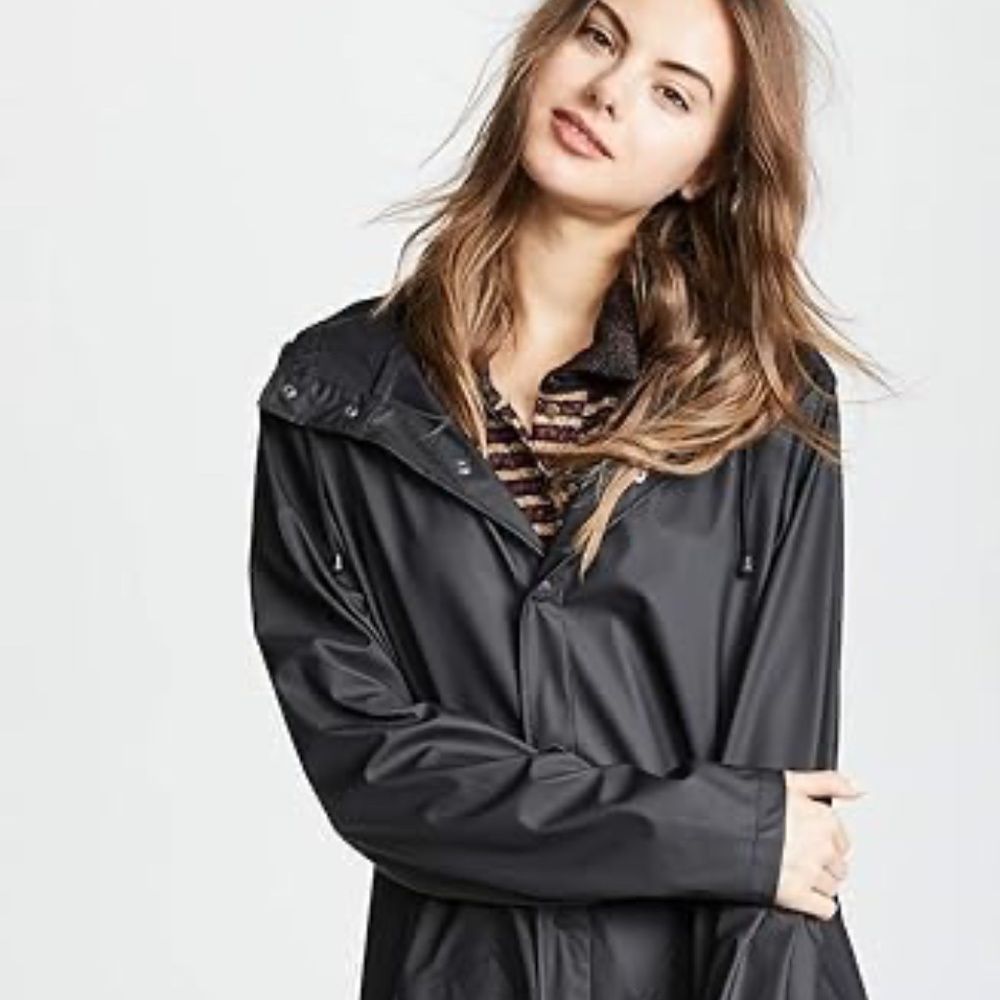 RAINS Jacket Waterproof Black Long Rain Coat Sz M/L